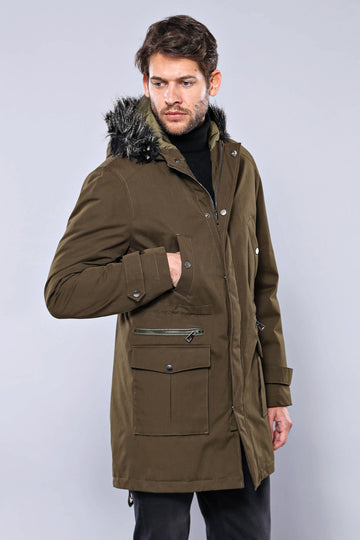Standard Fit Fur-Hooded Khaki Parka Coat — Wessi