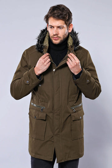Standard Fit Fur-Hooded Khaki Parka Coat — Wessi