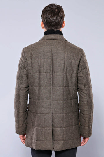 Tan Slim Fit Quilted Zip Pocket Long Coat | Wessi
