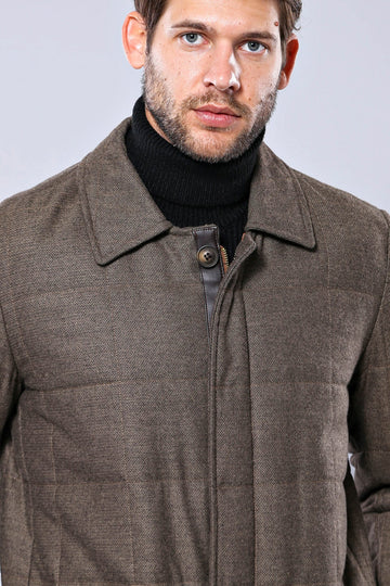 Tan Slim Fit Quilted Zip Pocket Long Coat | Wessi