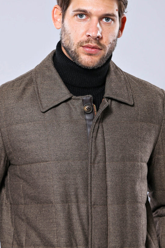 Tan Slim Fit Quilted Zip Pocket Long Coat | Wessi