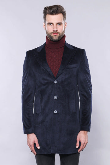 Navy Blue Slim Fit Peak Wide Lapel Short Coat – Wessi