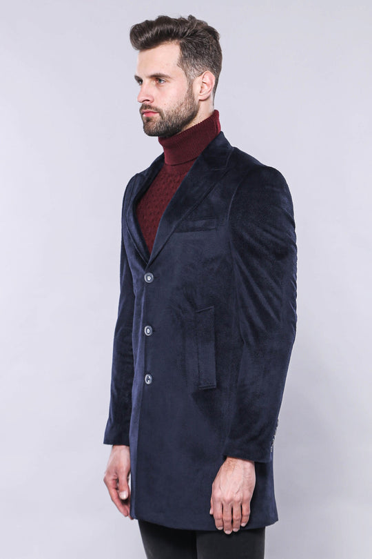 Navy Blue Slim Fit Peak Wide Lapel Short Coat – Wessi