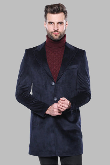 Navy Blue Slim Fit Peak Wide Lapel Short Coat – Wessi
