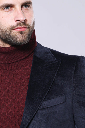 Navy Blue Slim Fit Peak Wide Lapel Short Coat – Wessi
