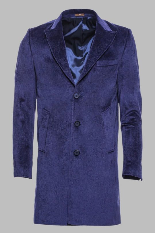 Dark Blue Slim Fit Peak Lapel Overcoat – Wessi