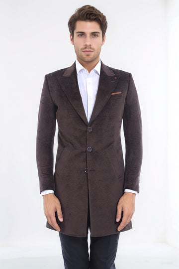 Brown Slim Fit Peak Lapel Overcoat – Wessi