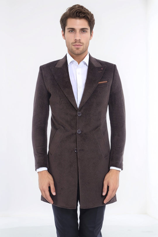 Brown Slim Fit Peak Lapel Overcoat – Wessi
