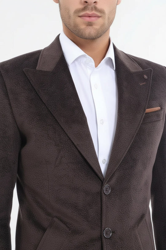 Brown Slim Fit Peak Lapel Overcoat – Wessi