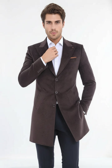 Brown Slim Fit Peak Lapel Overcoat – Wessi