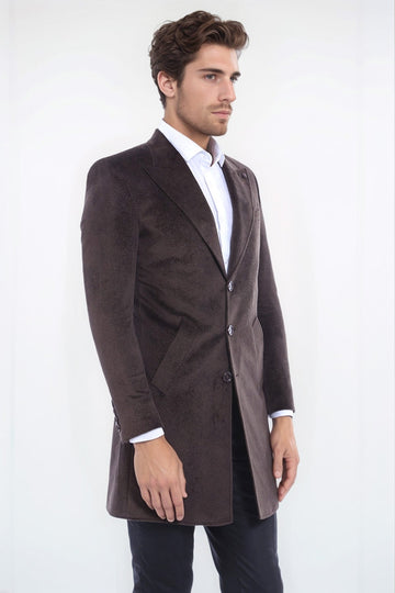 Brown Slim Fit Peak Lapel Overcoat – Wessi