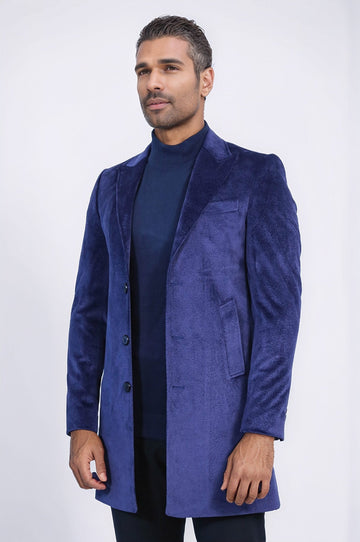 Dark Blue Slim Fit Peak Lapel Overcoat – Wessi