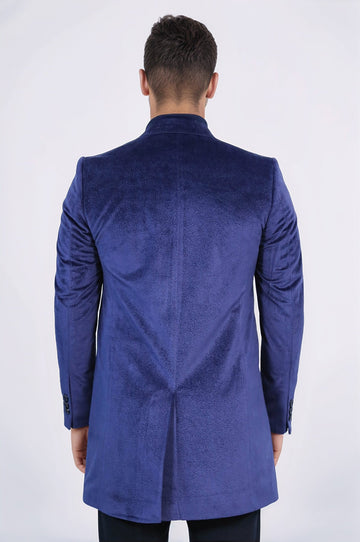 Dark Blue Slim Fit Peak Lapel Overcoat – Wessi