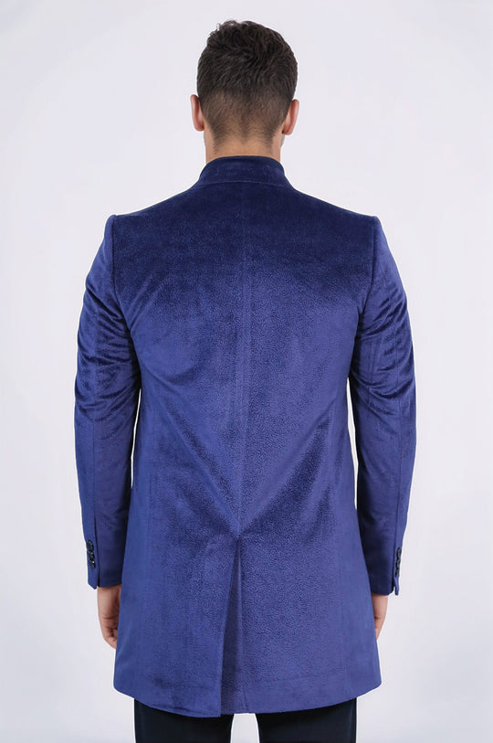 Dark Blue Slim Fit Peak Lapel Overcoat – Wessi
