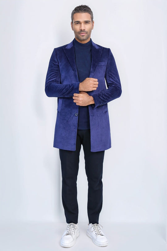 Dark Blue Slim Fit Peak Lapel Overcoat – Wessi