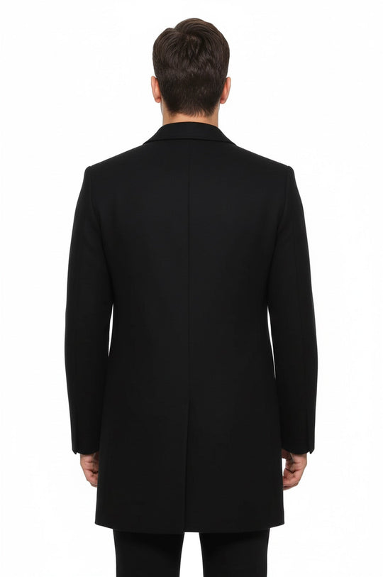 Black Slim Fit Wide Pointed Collar Long Coat – Wessi