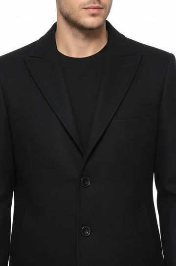 Black Slim Fit Wide Pointed Collar Long Coat – Wessi