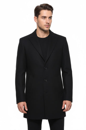 Black Slim Fit Wide Pointed Collar Long Coat – Wessi