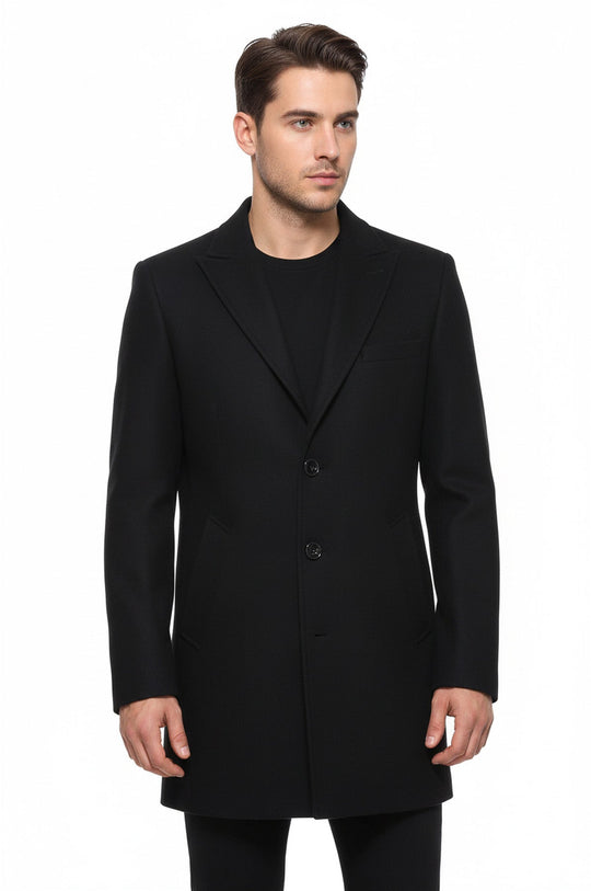 Black Slim Fit Wide Pointed Collar Long Coat – Wessi