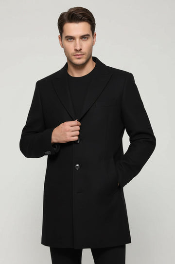 Black Slim Fit Wide Pointed Collar Long Coat – Wessi