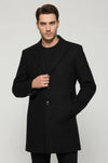 Black Slim Fit Wide Pointed Collar Long Coat – Wessi