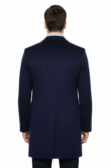 Navy Blue Slim Fit Wide Pointed Collar Long Coat – Wessi