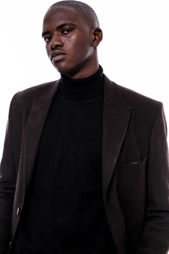 Brown Slim Fit Wide Pointed Collar Long Coat – Wessi