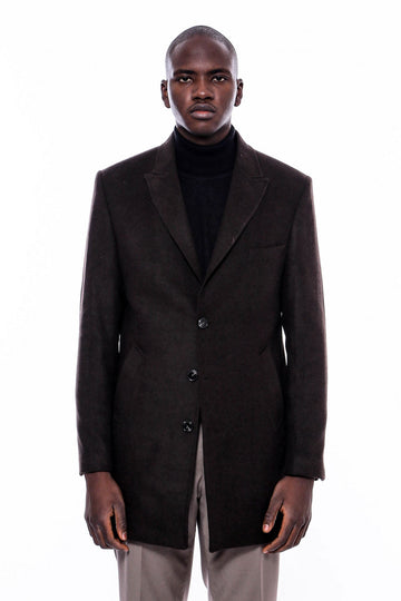 Brown Slim Fit Wide Pointed Collar Long Coat – Wessi