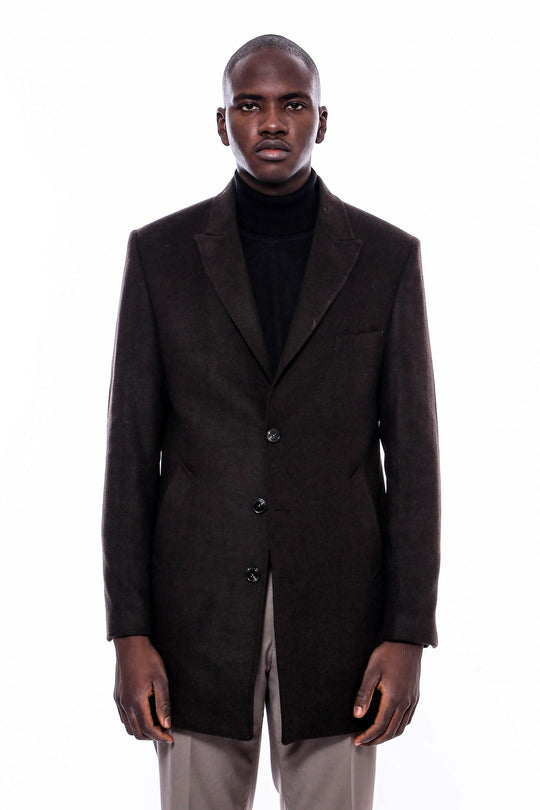 Brown Slim Fit Wide Pointed Collar Long Coat – Wessi