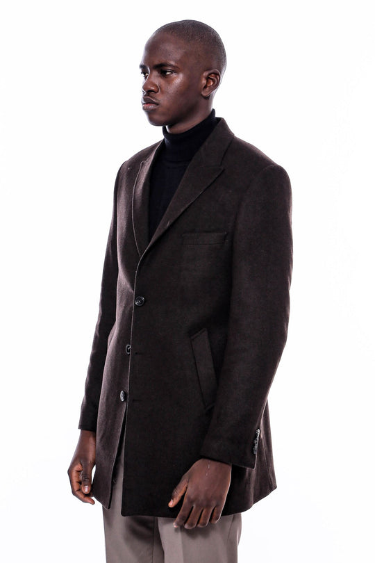 Brown Slim Fit Wide Pointed Collar Long Coat – Wessi