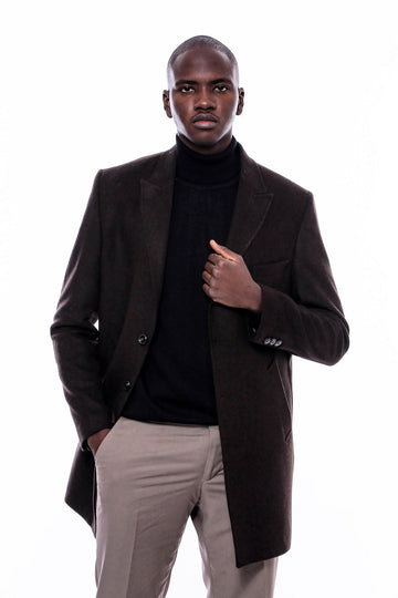 Brown Slim Fit Wide Pointed Collar Long Coat – Wessi