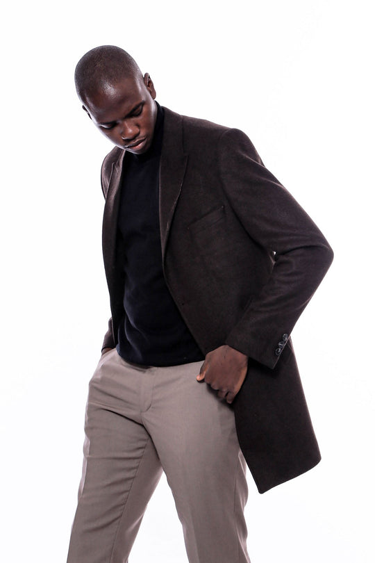 Brown Slim Fit Wide Pointed Collar Long Coat – Wessi