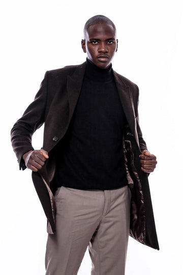 Brown Slim Fit Wide Pointed Collar Long Coat – Wessi