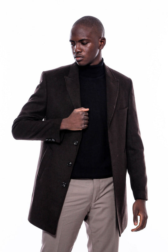 Brown Slim Fit Wide Pointed Collar Long Coat – Wessi