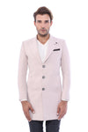 Brown Slim Fit Wide Peak Lapel Long Coat | Wessi