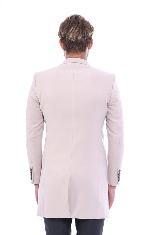 Brown Slim Fit Wide Peak Lapel Long Coat | Wessi