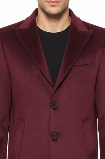Burgundy Slim Fit Peak Wide Lapel Long Coat – Wessi