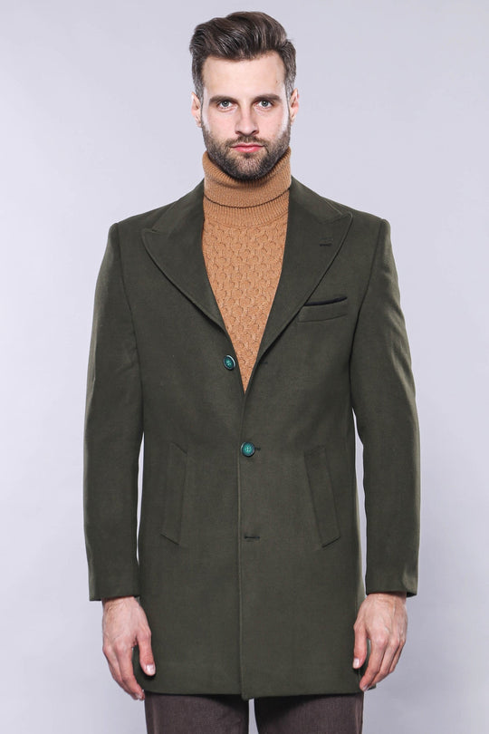 Dark Green Slim Fit Peak Wide Lapel Peacoat – Wessi