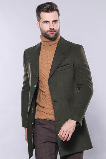 Dark Green Slim Fit Peak Wide Lapel Peacoat – Wessi