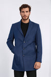 Navy Blue Slim Fit Peak Wide Lapel Overcoat – Wessi