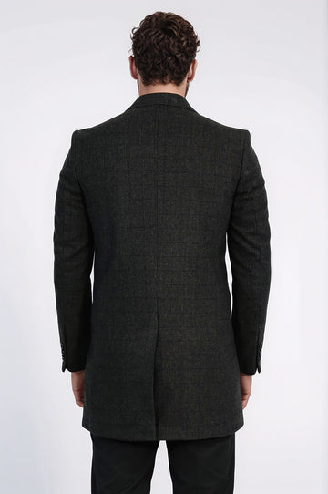Anthracite Plaid Slim Fit Peak Lapel Overcoat – Wessi