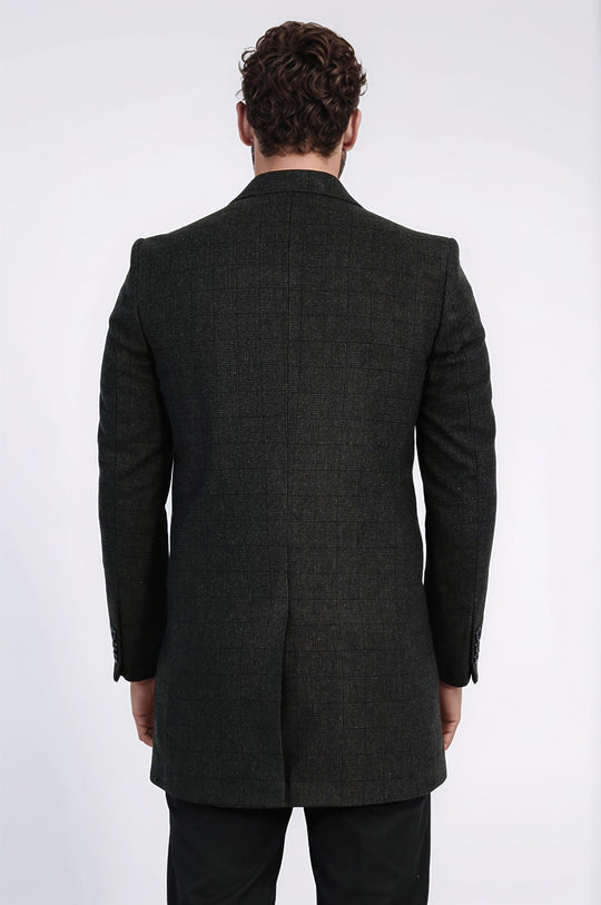 Anthracite Plaid Slim Fit Peak Lapel Overcoat – Wessi