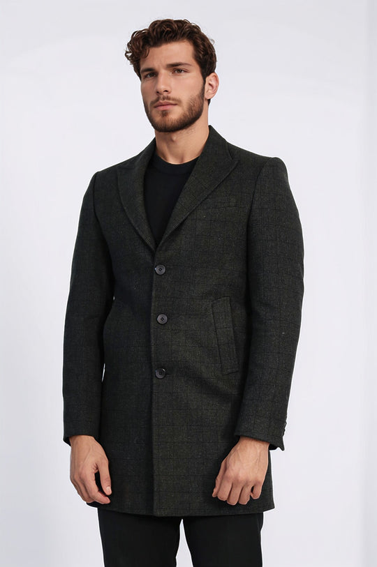 Anthracite Plaid Slim Fit Peak Lapel Overcoat – Wessi