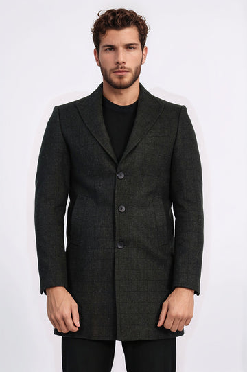Anthracite Plaid Slim Fit Peak Lapel Overcoat – Wessi