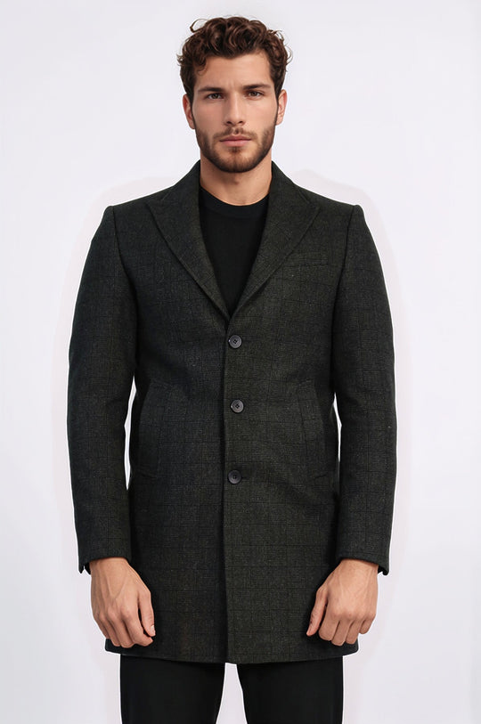 Anthracite Plaid Slim Fit Peak Lapel Overcoat – Wessi