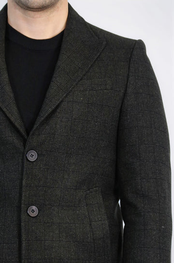 Anthracite Plaid Slim Fit Peak Lapel Overcoat – Wessi