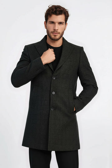 Anthracite Plaid Slim Fit Peak Lapel Overcoat – Wessi
