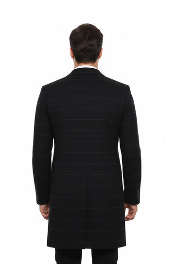 Black Plaid Slim Fit Wide Pointed Collar Long Coat – Wessi