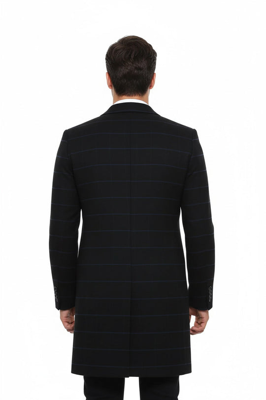 Black Plaid Slim Fit Wide Pointed Collar Long Coat – Wessi