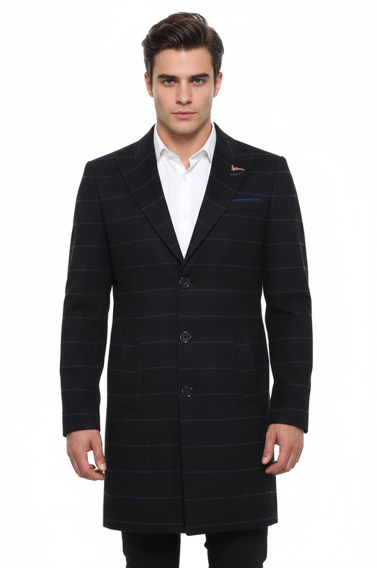 Black Plaid Slim Fit Wide Pointed Collar Long Coat – Wessi